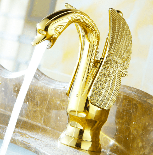 Gold Finished Swan Faucet Royal Toiletry Global