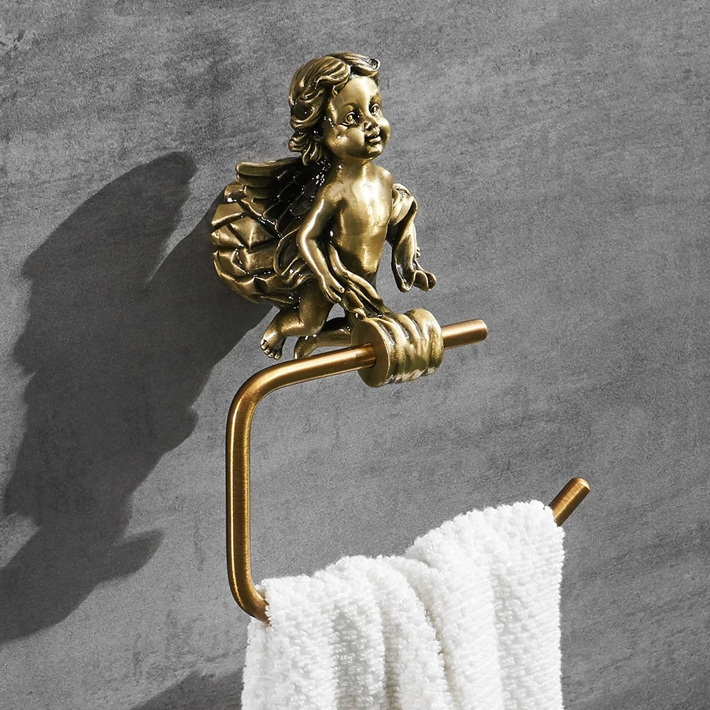 Set of 3 Solid Brass Angel Fish, Towel Ring, Toilet Paper Holder