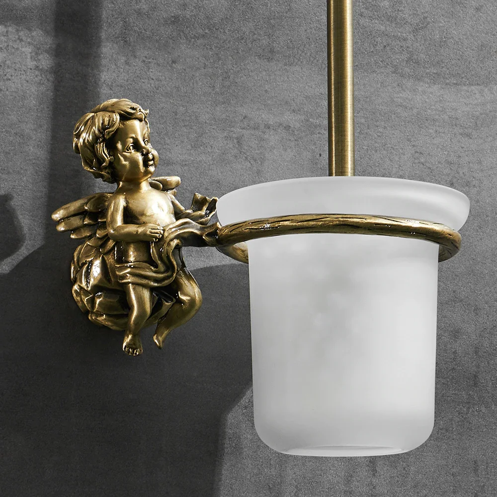 Bronze Angel Toilet Brush & Holder  -  Gold Bathroom Accessories