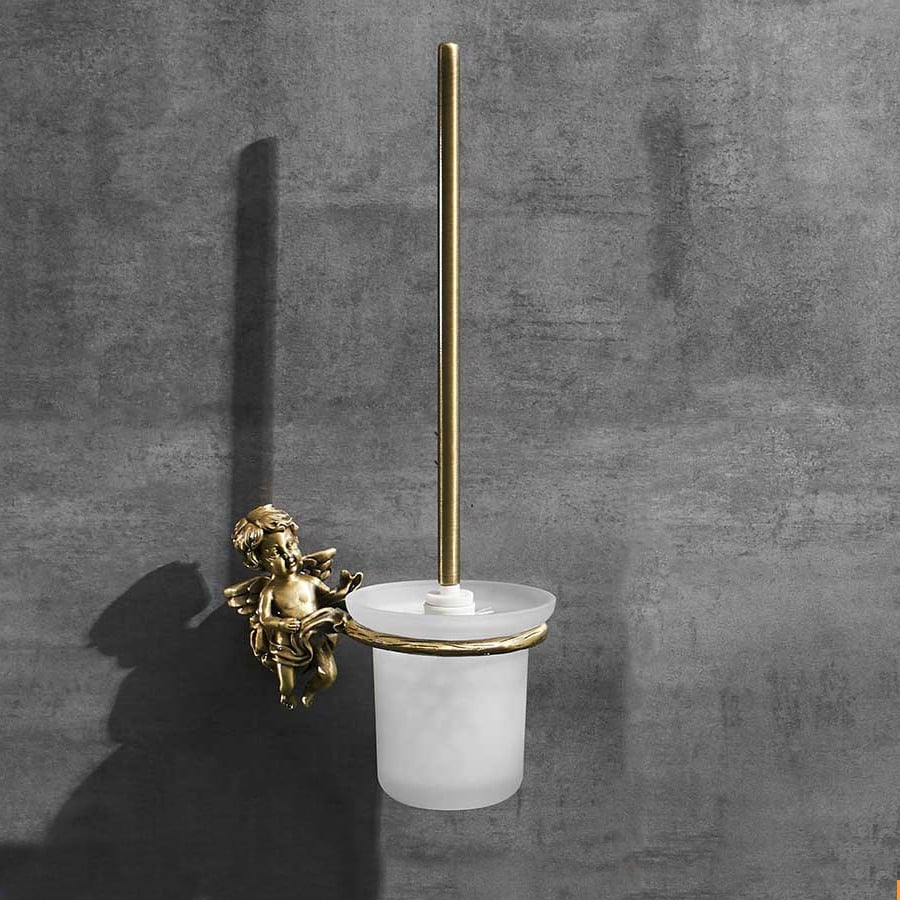 Bronze Angel Toilet Brush & Holder  -  Gold Bathroom Accessories