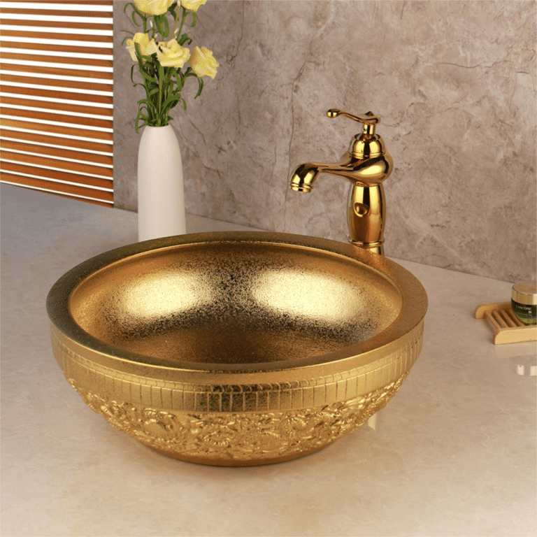 Gold Matte Bathroom Basin With Engravings Royal Toiletry Global