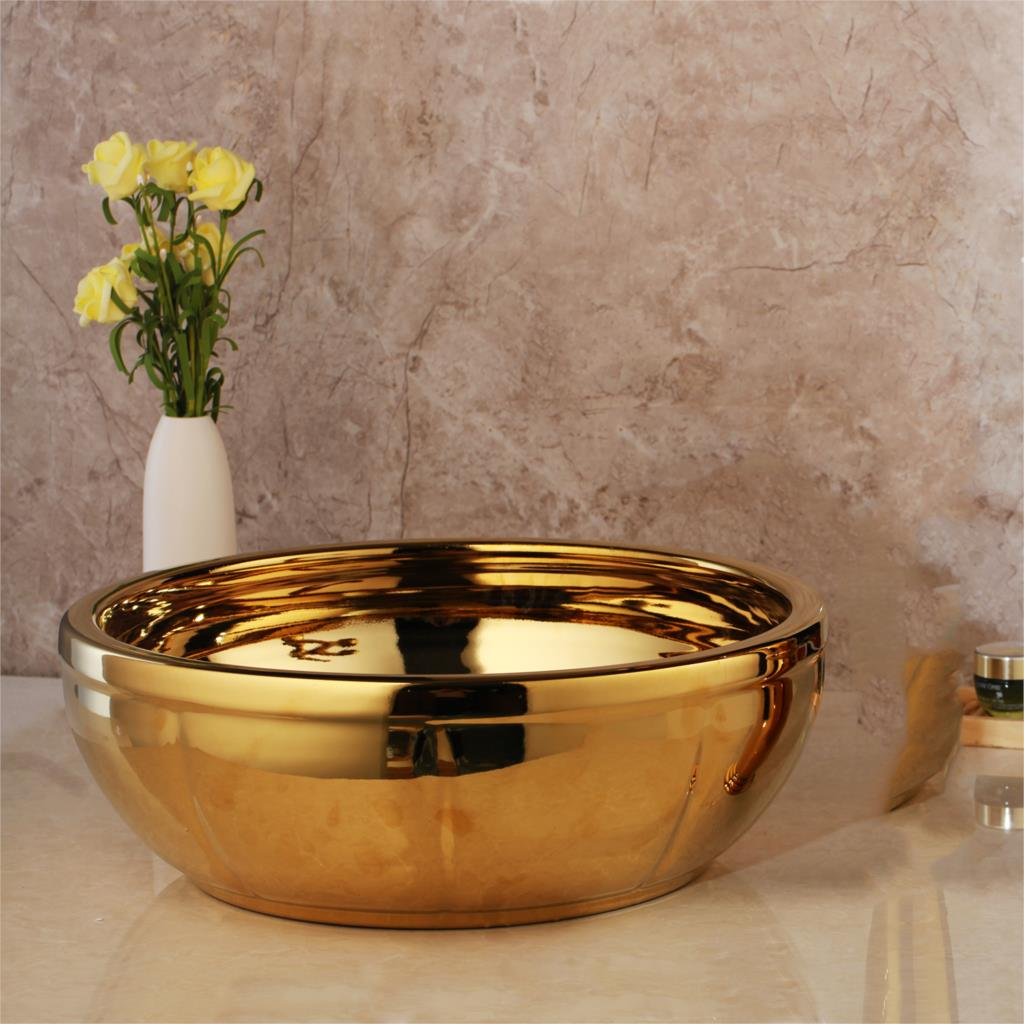 Gold High Polished Bathroom Basin  -  Gold Bathroom Basins