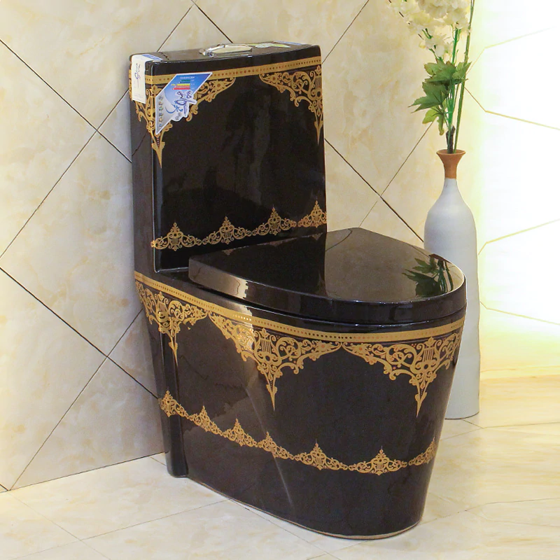 Black Toilet With Gold Ornaments (Sold out) Gold Toilets
