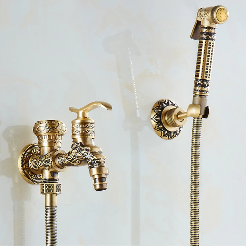 Antique Brass Toilet-Bidet Handheld Sprayer Gold Shower Sets & Bathtub Faucets