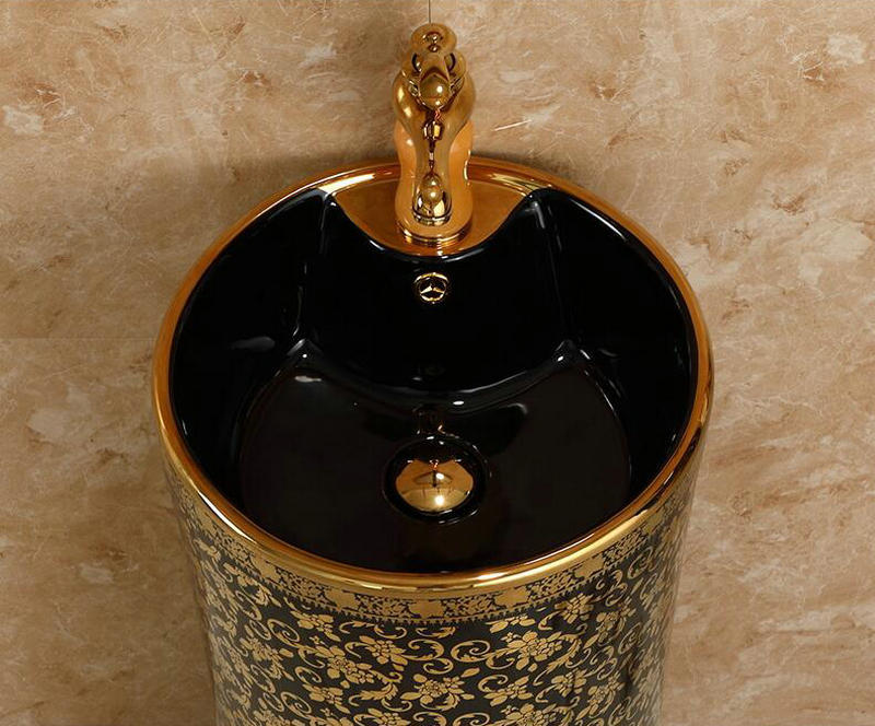 Black and gold pedestal basin Gold Bathroom Basins