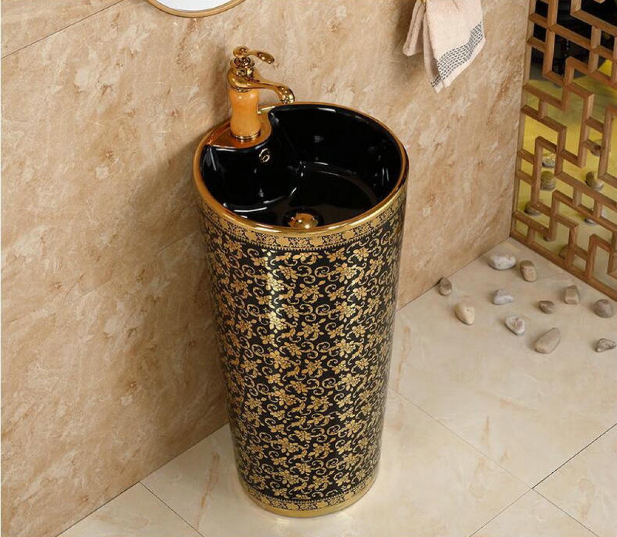 Black And Gold Pedestal Basin Royal Toiletry Global