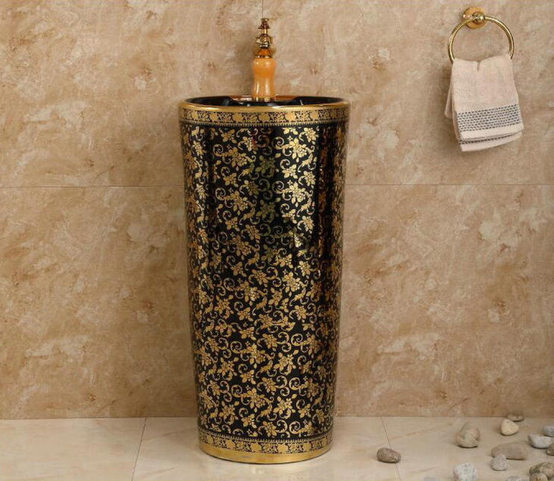 Black And Gold Pedestal Basin Royal Toiletry Global