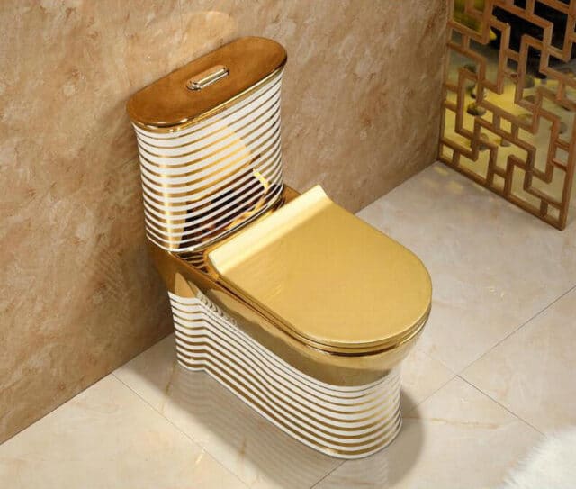 Gold Toilet With Horizontal White Patterns Royal Toiletry Global