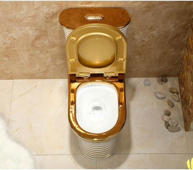 Gold Toilet With Horizontal White-Gold Patterns Gold Toilets
