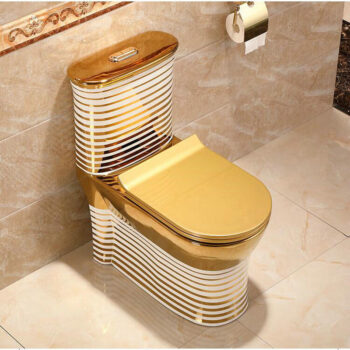 Gold Toilet With Horizontal White-Gold Patterns