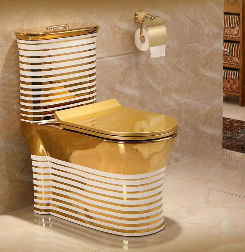 Gold Toilet With Horizontal White Patterns  -  Gold Toilets