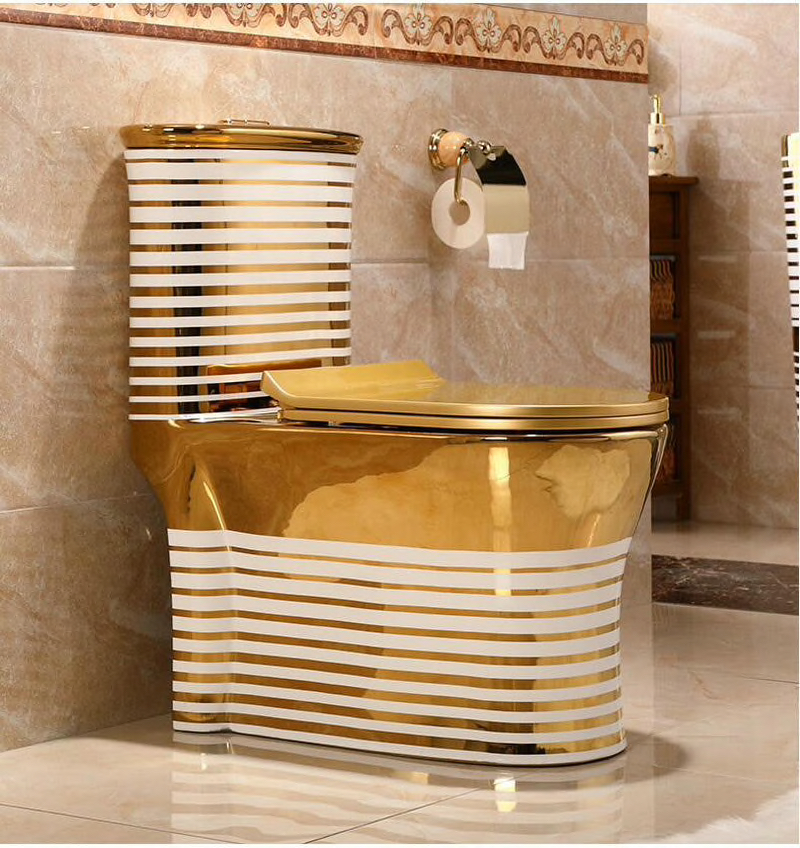 Gold Toilet With Horizontal White Patterns  -  Gold Toilets