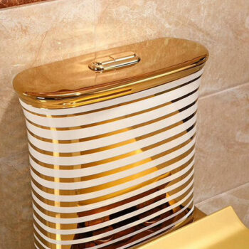 Gold Toilet With Horizontal White-Gold Patterns