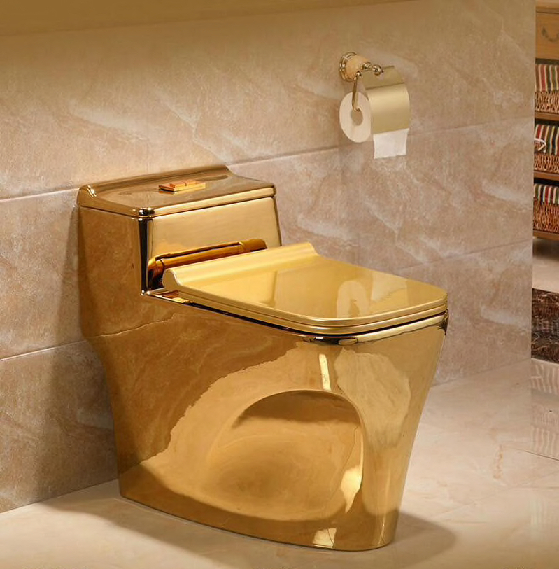 Plain Gold Toilet With Low Profile Water Tank Gold Toilets