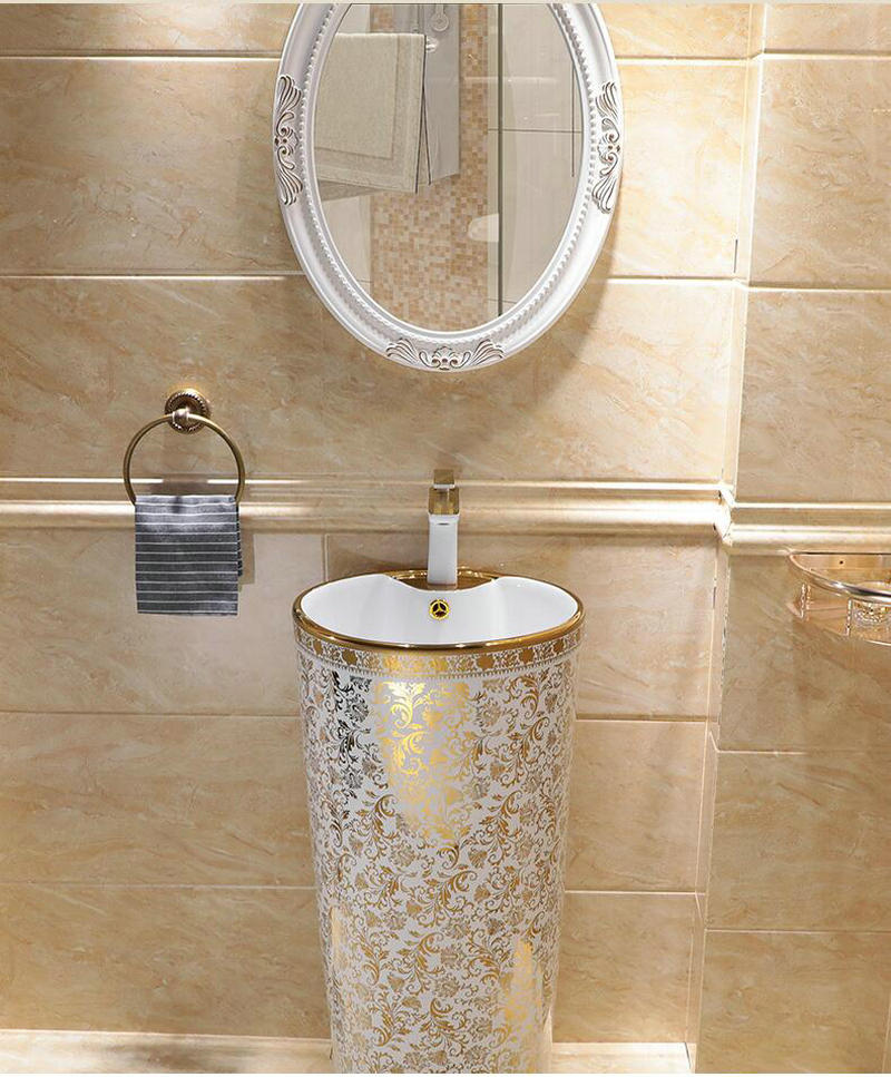 White and gold pedestal basin Gold Bathroom Basins