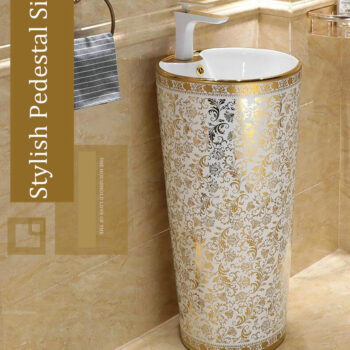 White and gold pedestal basin