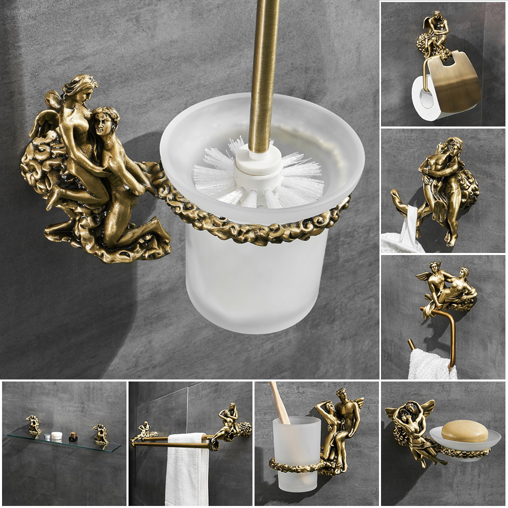 Bronze “Lovers” Glass Shelf Gold Bathroom Accessories