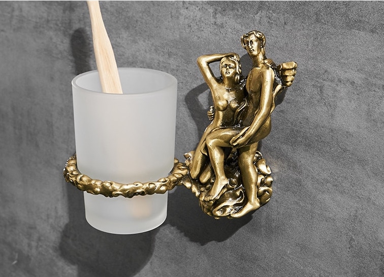 Bronze “Lovers” Cup / Toothbrush Holder Gold Bathroom Accessories