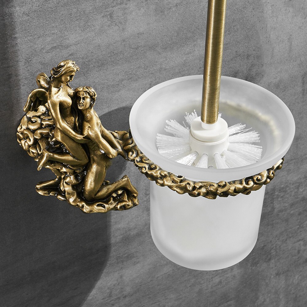 Bronze “Lovers” Toilet Brush & Holder Gold Toilet Accessories