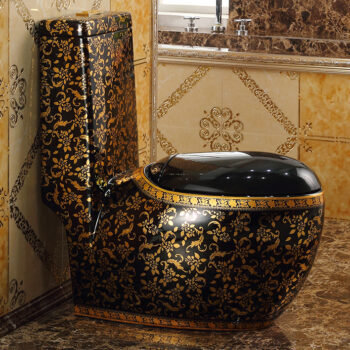 Oval Shaped Black And Gold Toilet