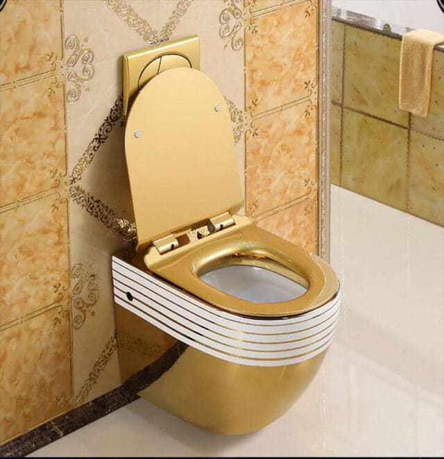 Wall Mounted Gold Toilet With Horizontal White Lines Royal Toiletry