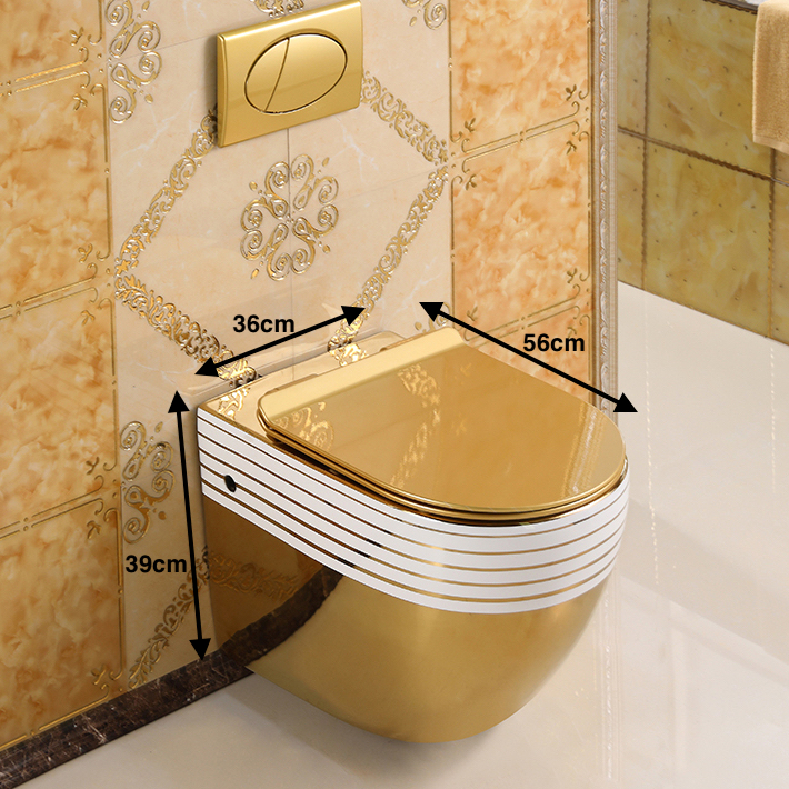 Wall Mounted Gold Toilet With Horizontal White Lines  -  Gold Toilets