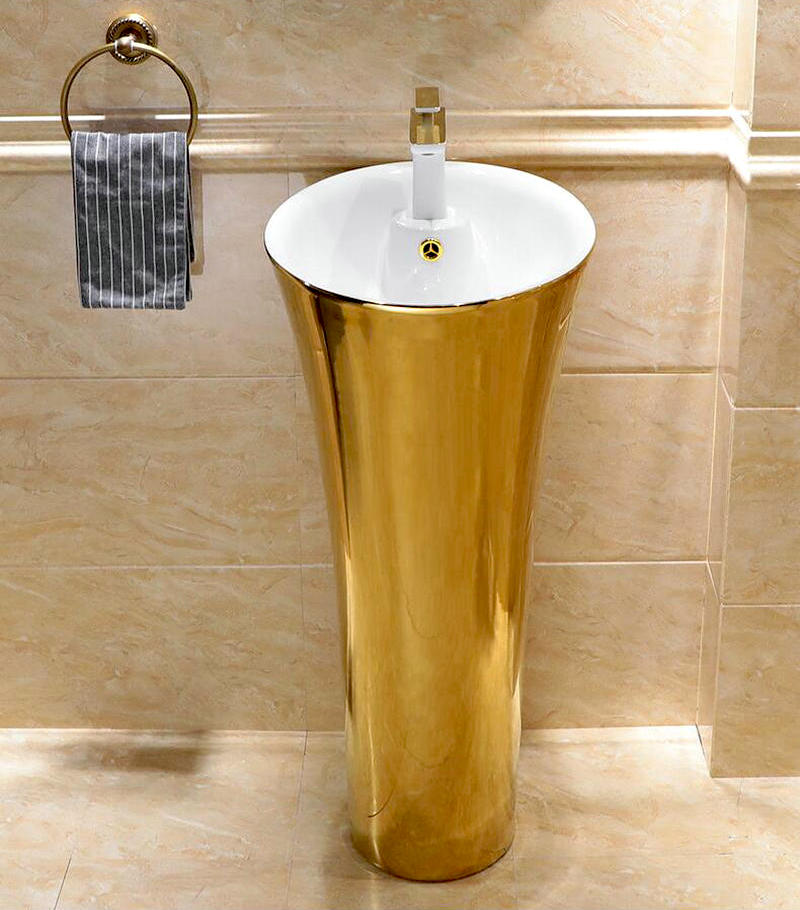 Plain gold pedestal basin Gold Bathroom Basins