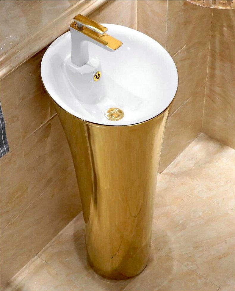 Plain gold pedestal basin Gold Bathroom Basins