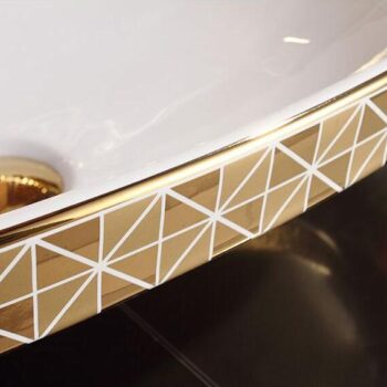 Gold Bathroom Basin With Diamond Pattern, Oval