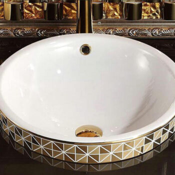 Gold Bathroom Basin With Diamond Pattern, Round