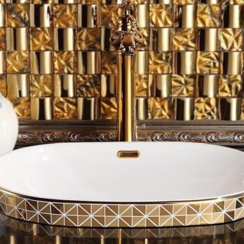 Gold Bathroom Basin With Diamond Pattern, Oval