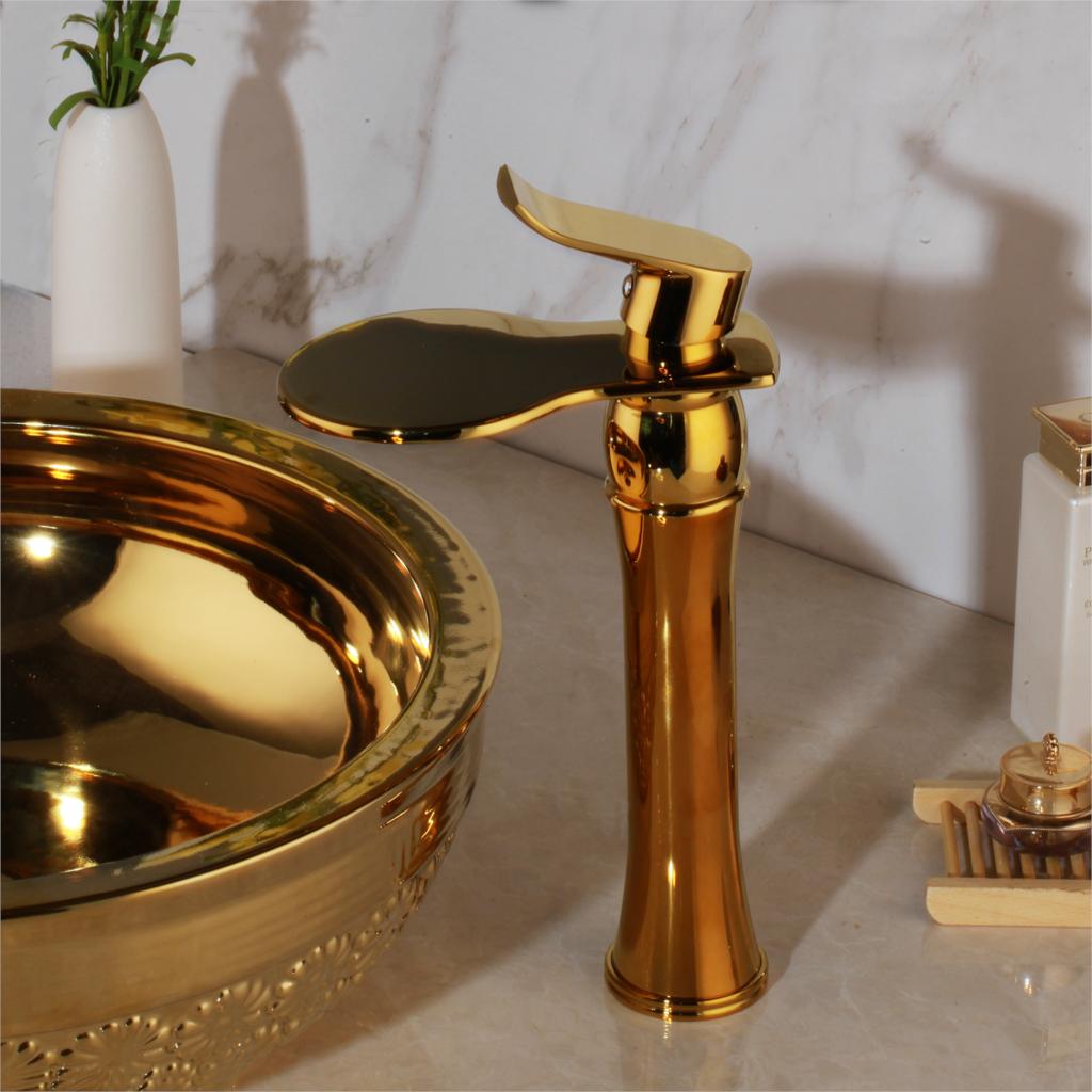 Modern Gold Bathroom Waterfall Faucet Gold Water Taps & Faucets
