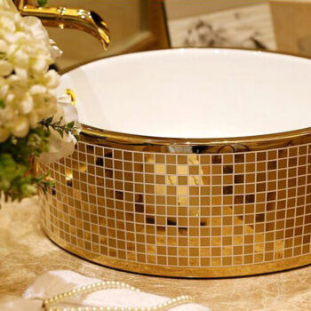 Round Mosaic Gold Bathroom Basin