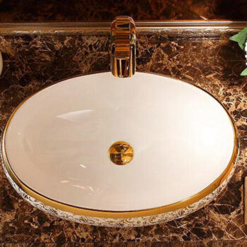 Luxury White-Gold Bathroom Basin