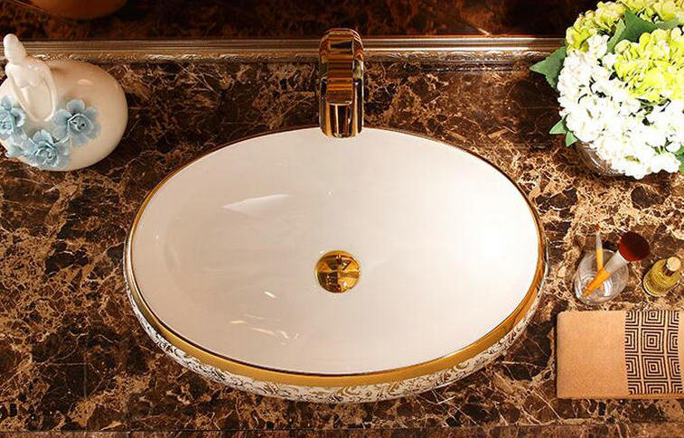 Luxury White-Gold Bathroom Basin Gold Bathroom Basins