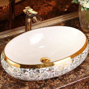 Luxury White-Gold Bathroom Basin