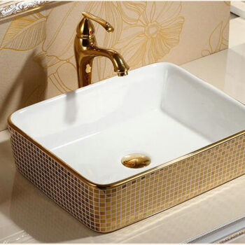 Rectangular Mosaic Gold Bathroom Basin