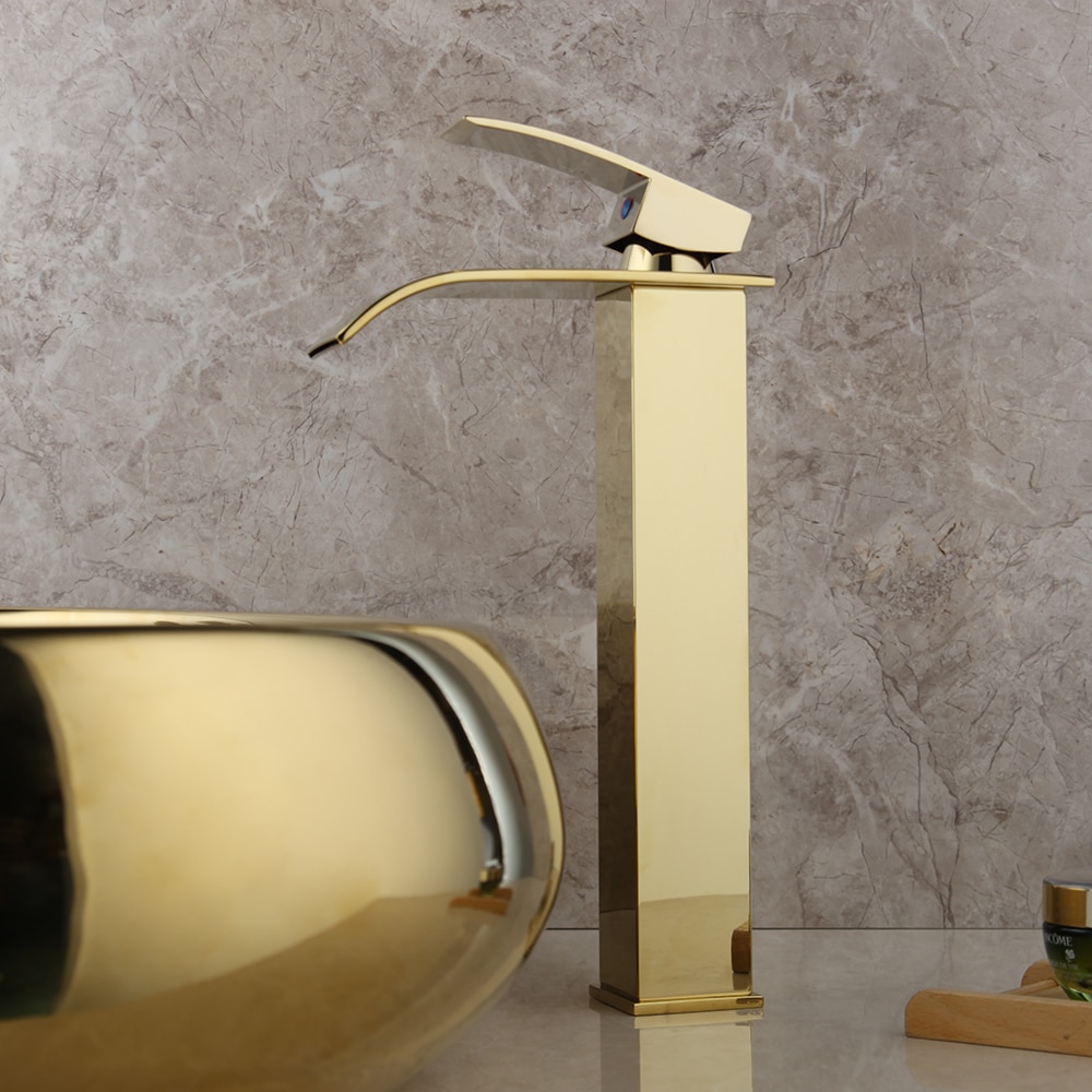 Angular Gold Waterfall Bathroom Faucet Gold Water Taps & Faucets