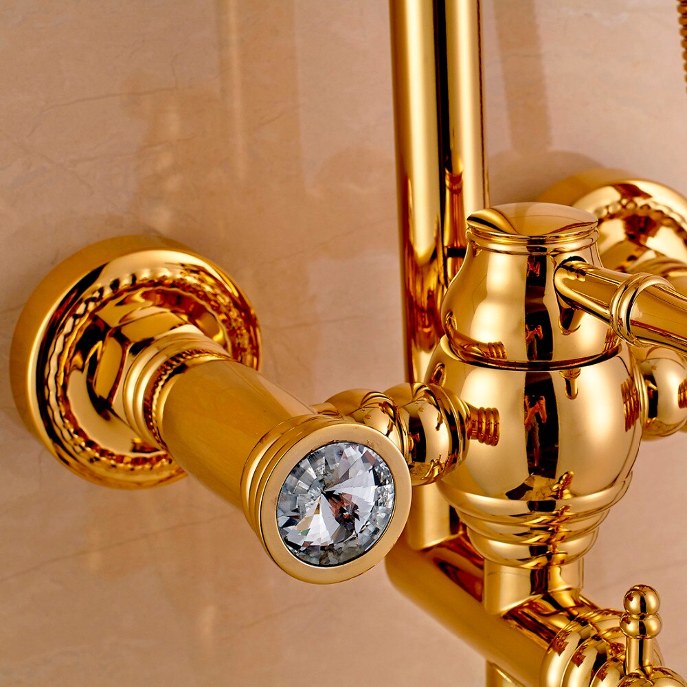 Retro Gold Bathroom Shower Set With Diamonds  -  Gold Shower Sets & Bathtub Faucets