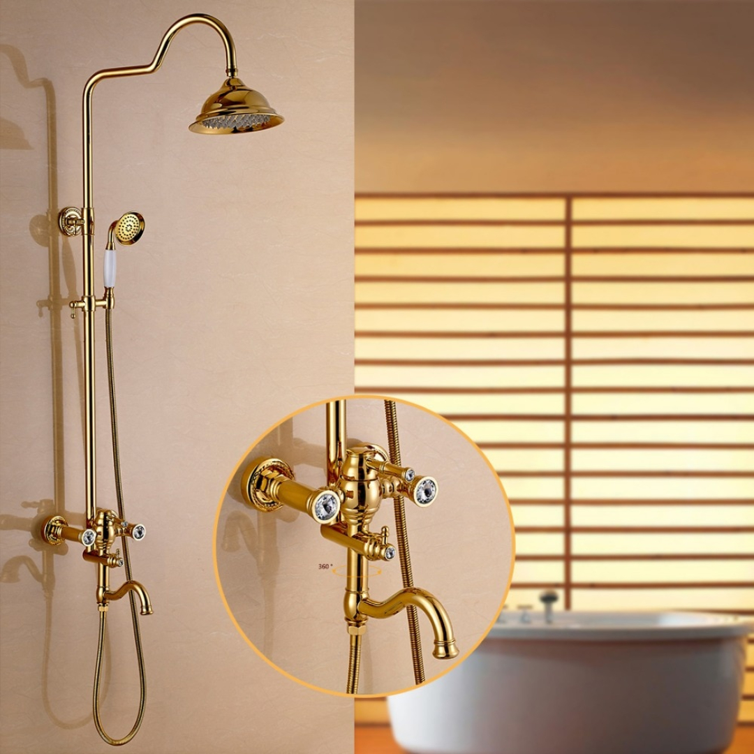 Retro Gold Bathroom Shower Set With Diamonds - Royal Toiletry Global