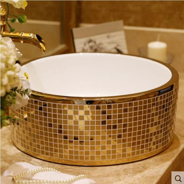Round Mosaic Gold Bathroom Basin  -  Gold Bathroom Basins