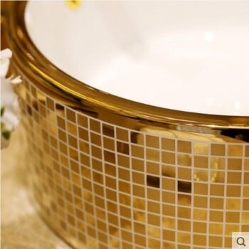 Round Mosaic Gold Bathroom Basin