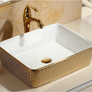 Rectangular Mosaic Gold Bathroom Basin