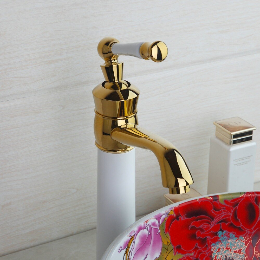 White & Gold Bathroom Basin Faucet  -  Gold Water Taps & Faucets