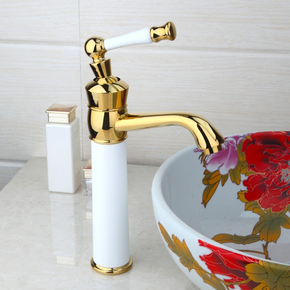 White & Gold Bathroom Basin Faucet  -  Gold Water Taps & Faucets