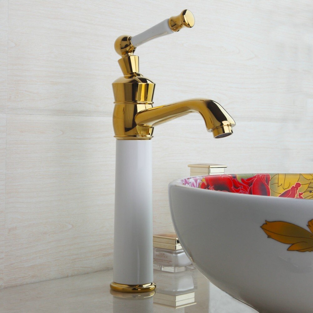 White & Gold Bathroom Basin Faucet Gold Water Taps & Faucets