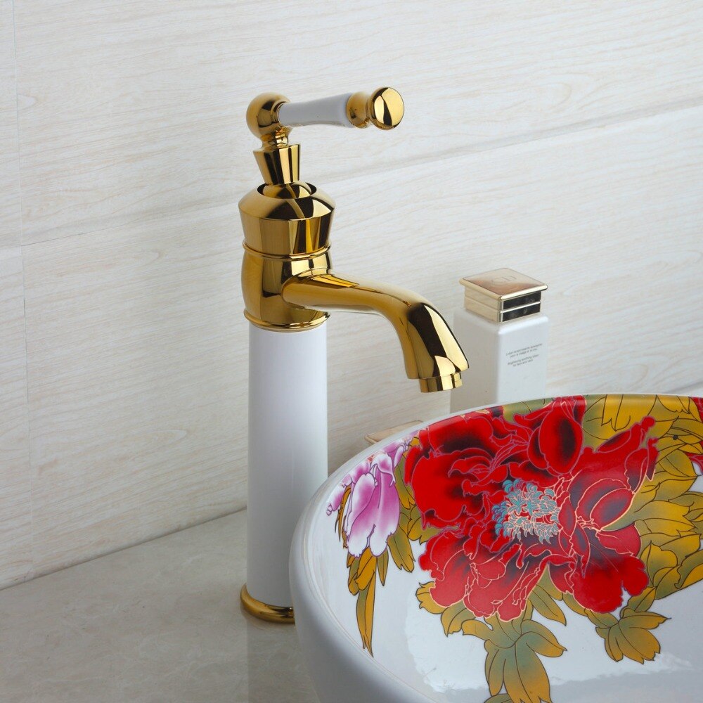 White & Gold Bathroom Basin Faucet Gold Water Taps & Faucets