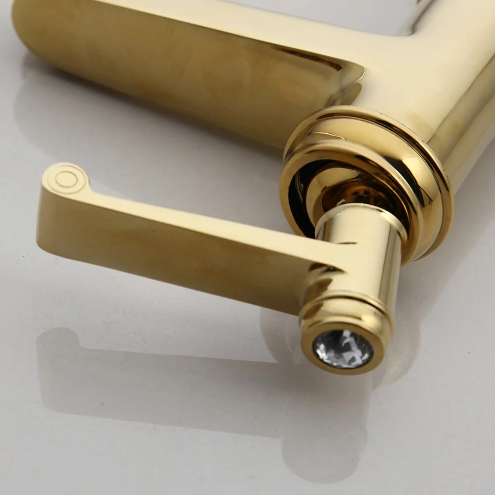 Modern Gold Basin Faucet With Diamond Handle  -  Gold Water Taps & Faucets