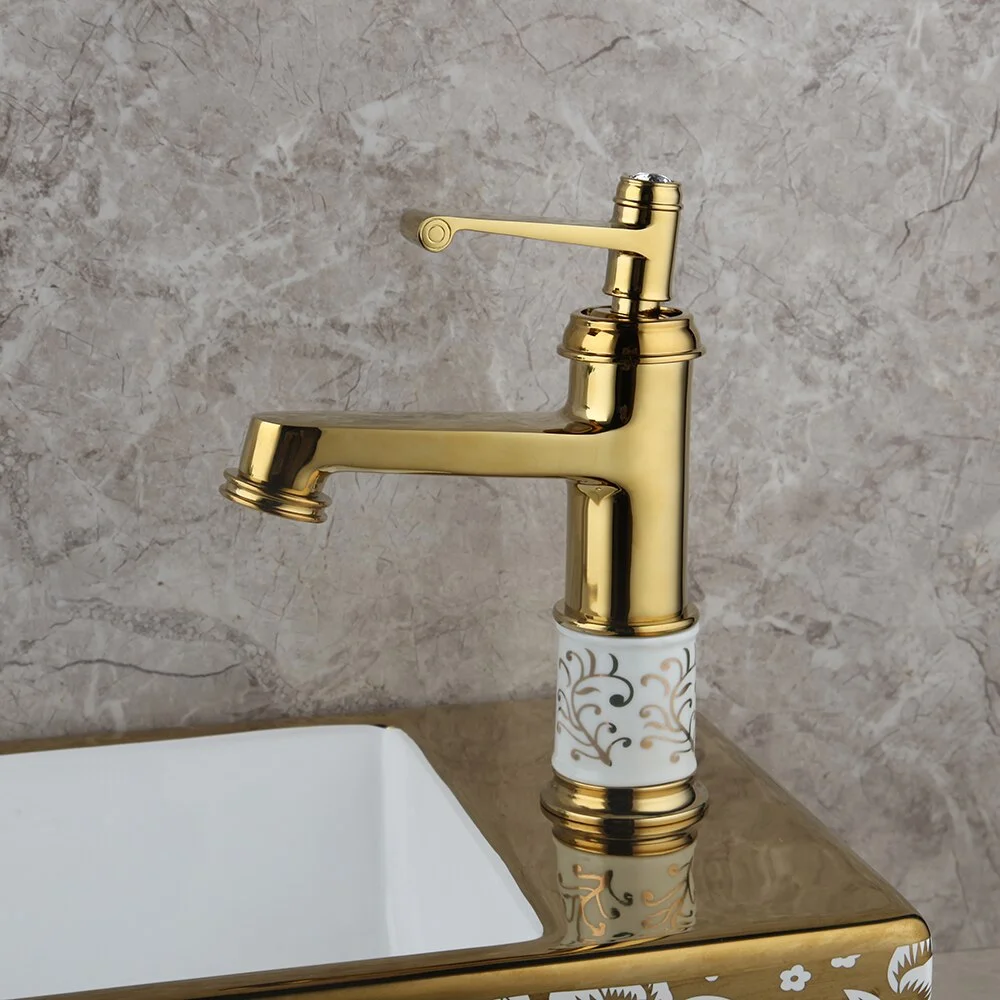 Modern Gold Basin Faucet With Diamond Handle  -  Gold Water Taps & Faucets
