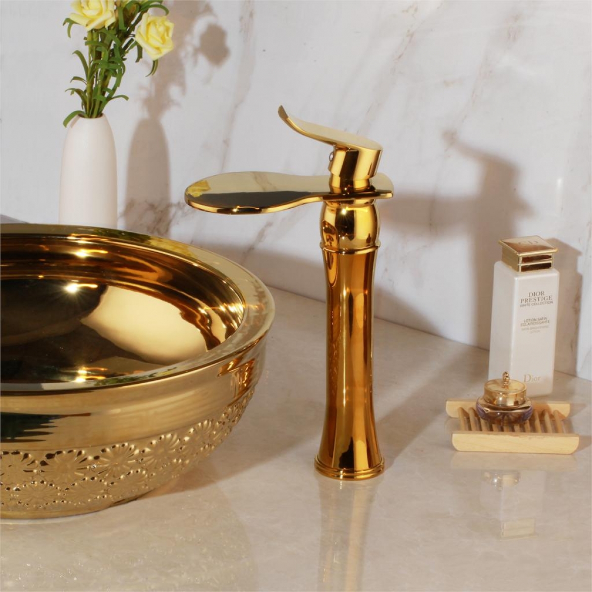 Modern Gold Bathroom Waterfall Faucet Royal Toiletry Global